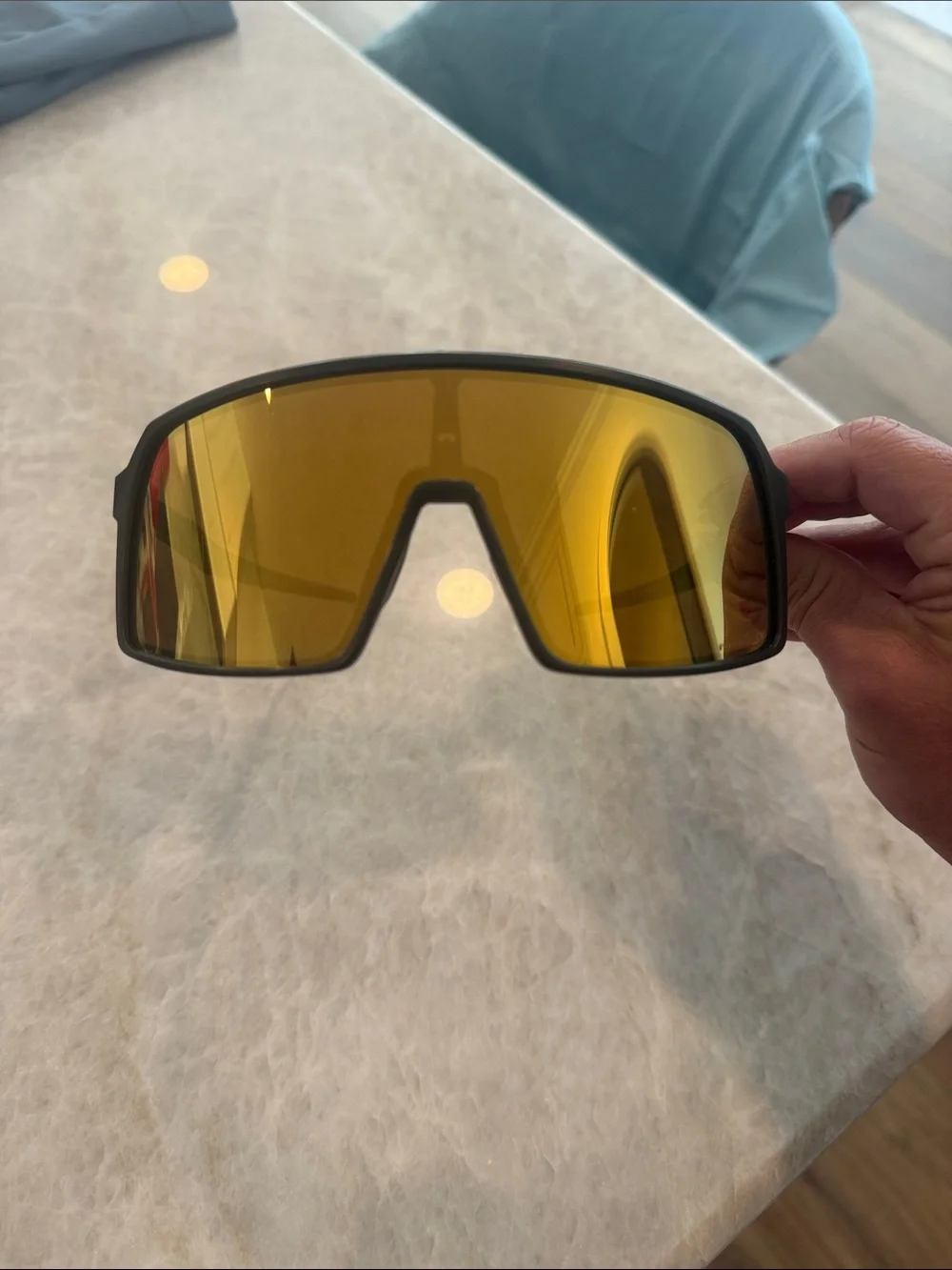 Oakley Matte Black Shield Sunglasses with Gold Logo-Sutro - Men’s